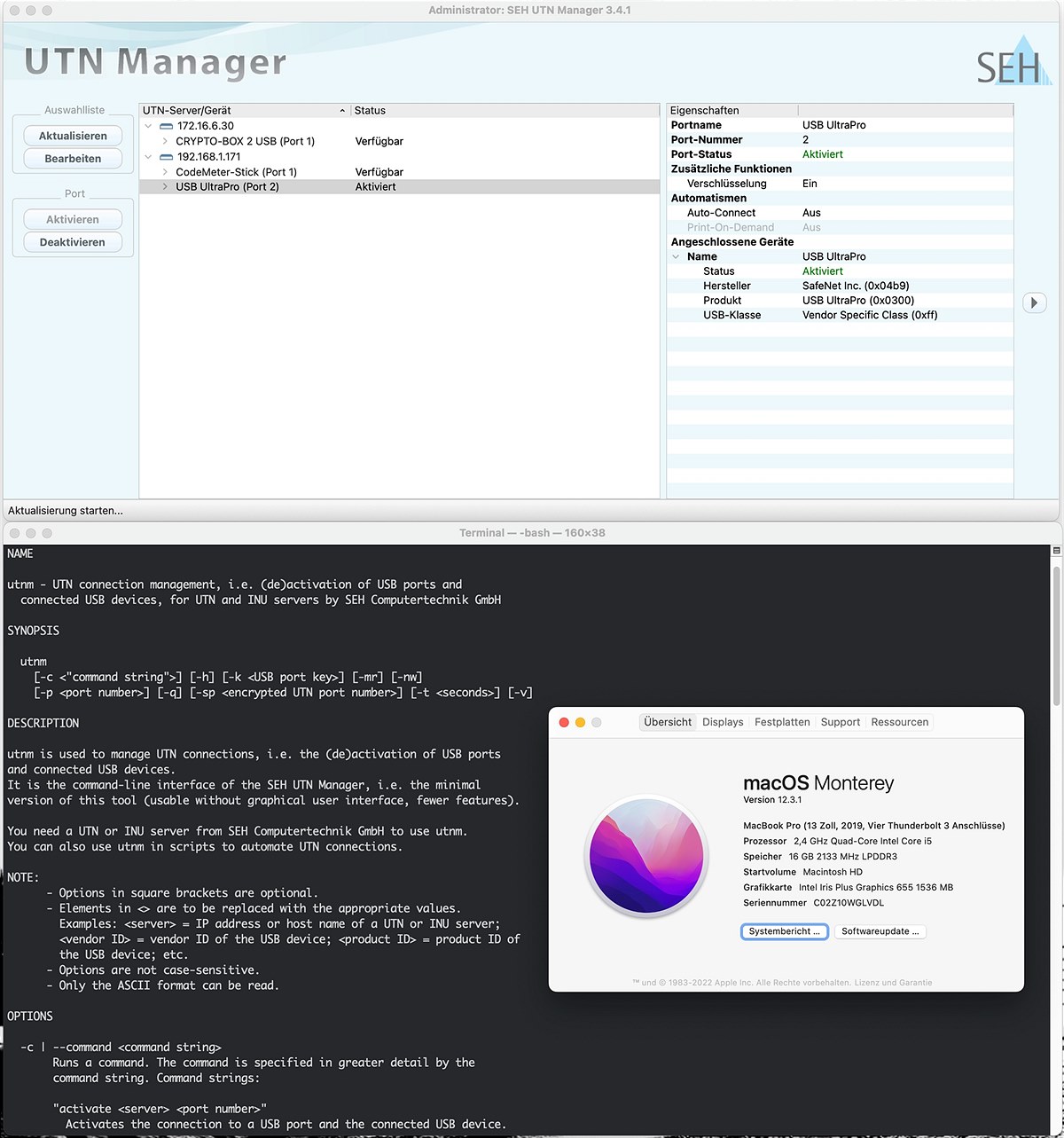 Grafische Benutzeroberfläche des UTN Managers